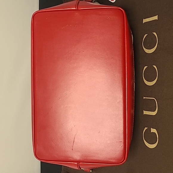 GUCCI VINTAGE ULTRA RARE 1990’S GG CANVAS THREE WAY CONVERTIBLE BAG NAVY/RED/TAN - Picture 12 of 17
